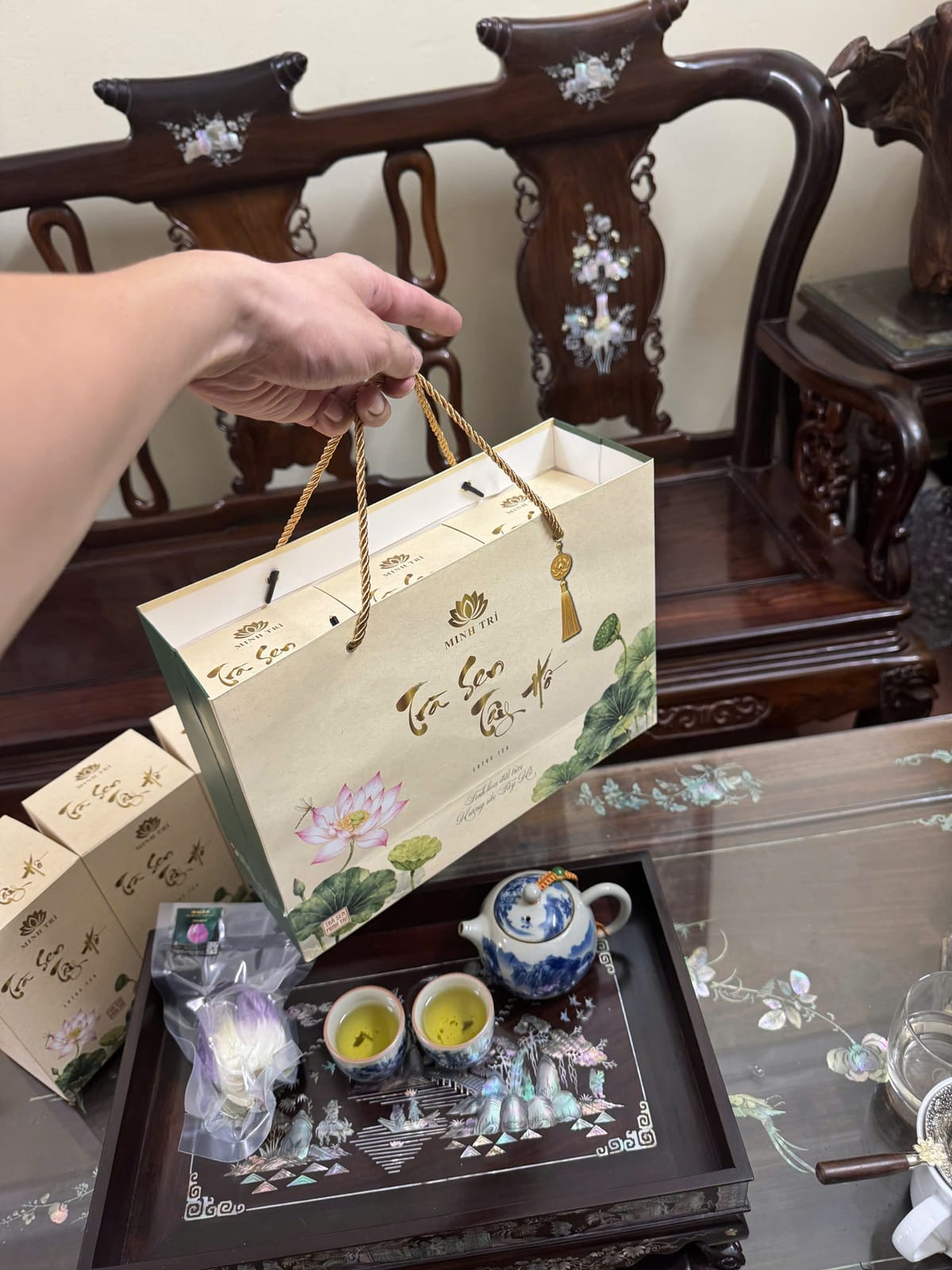 Set 3 bông trà sen — 3 hộp rời biếu tặng